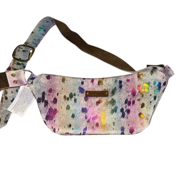 Keep It Gypsy Designer Crossbody Ivory Bumbag Calf Hair Leather Rainbow Foil - Picture 2 of 9